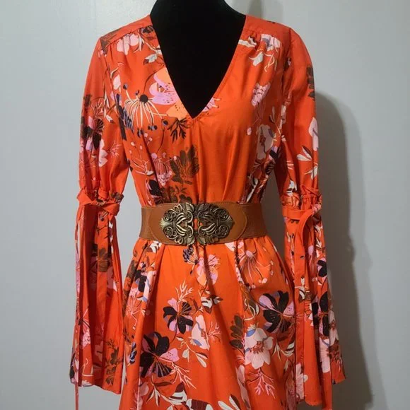 free people orange flower dress Free People Flora Fabuloso Maxi Dress In Papaya Combo - 34% Off